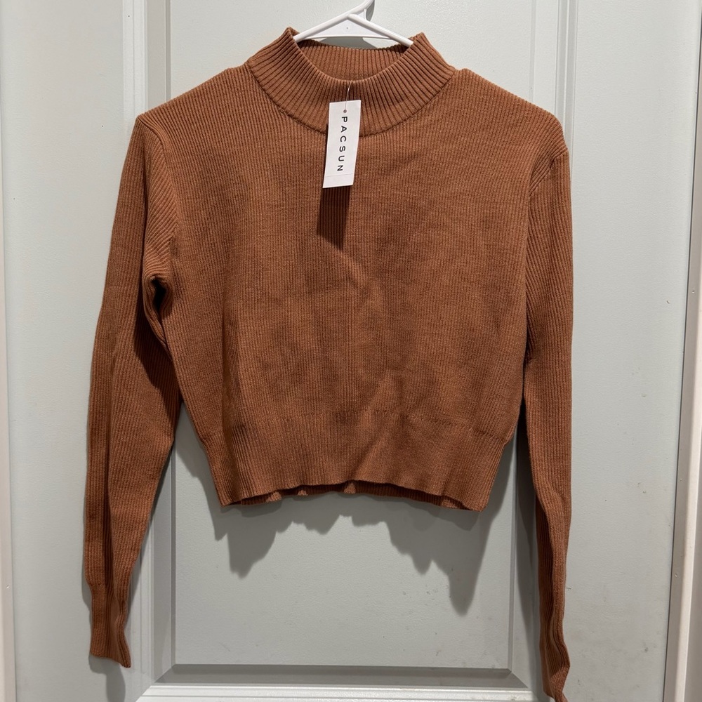 Pacsun Brown Cropped Soft Mock Neck Sweater